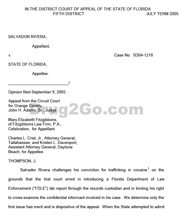 Is a Chemist Required to
Testify in a Florida Drug Case